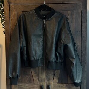 Cotton On Black Leather Bomber Jacket